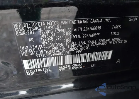 2024 Toyota Rav4 Hybrid Se from USA, damaged, VIN 2T3T6RFV4RW083685